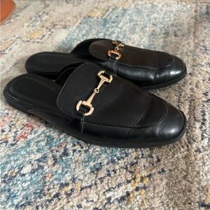 Old Navy Black Mules with Gold Accent